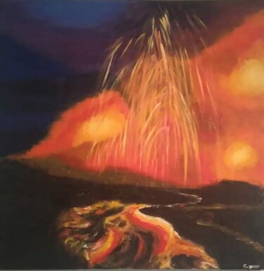 Pittura intitolato "Feu de la terre ,ja…" da Cathy Occo, Opera d'arte originale, Olio