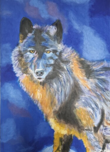 Painting titled "Regard de loup" by Cathy Occo, Original Artwork, Oil