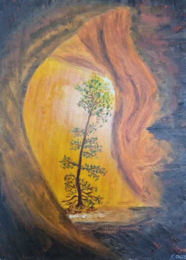 Painting titled "Cœur en éveil" by Cathy Occo, Original Artwork, Oil