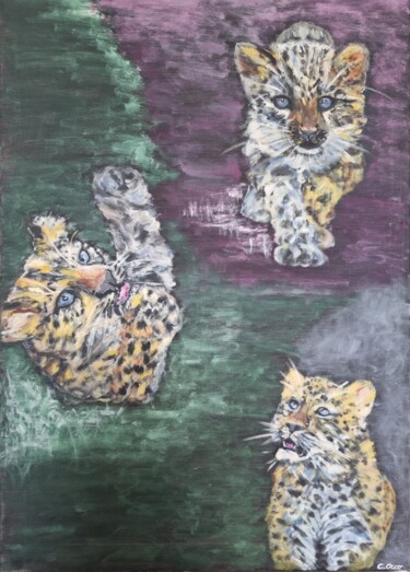 Peinture intitulée "Grâce feline" par Cathy Occo, Œuvre d'art originale, Huile