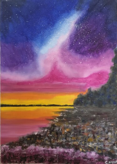 Painting titled "Constellation rose" by Cathy Occo, Original Artwork, Oil