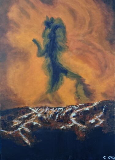 Painting titled "Fumée volcanique" by Cathy Occo, Original Artwork, Oil