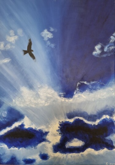 Schilderij getiteld "Par delà les cieux" door Cathy Occo, Origineel Kunstwerk, Olie