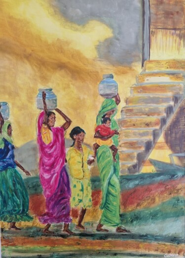 Peinture intitulée "Avancée indienne" par Cathy Occo, Œuvre d'art originale, Huile