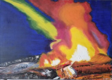 Painting titled "Boréale volcanique" by Cathy Occo, Original Artwork, Oil