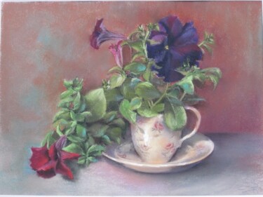 Peinture intitulée "Pétunias" par Cathy Perdriaud, Œuvre d'art originale, Pastel