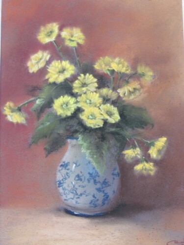 Peinture intitulée "Chrysanthèmes de ja…" par Cathy Perdriaud, Œuvre d'art originale, Pastel