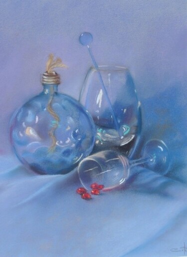 Pintura intitulada "symphonie en bleu" por Cathy Perdriaud, Obras de arte originais, Pastel