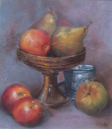 Painting titled "nature morte aux po…" by Cathy Perdriaud, Original Artwork, Pastel