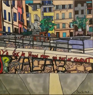 Drawing titled "Le cours Julien" by Cathy Scosceria, Original Artwork, Marker