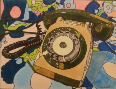 Drawing titled "Téléphone vintage" by Cathy Scosceria, Original Artwork, Marker