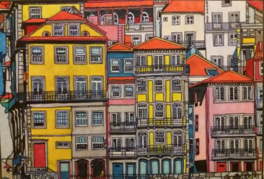 Zeichnungen mit dem Titel "Porto" von Cathy Scosceria, Original-Kunstwerk, Marker