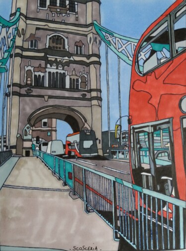 Dibujo titulada "Londres" por Cathy Scosceria, Obra de arte original, Rotulador