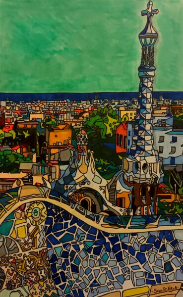 Drawing titled "Barcelone" by Cathy Scosceria, Original Artwork, Marker