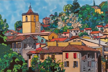 Drawing titled "Village de Varages" by Cathy Scosceria, Original Artwork, Marker