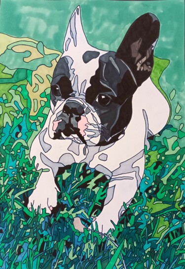 Dibujo titulada "Le chien de ma cous…" por Cathy Scosceria, Obra de arte original, Rotulador