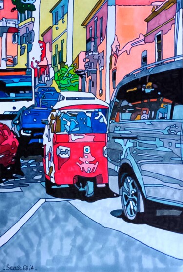 Rysunek zatytułowany „Le tuktuk” autorstwa Cathy Scosceria, Oryginalna praca, Marker