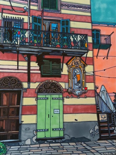 Disegno intitolato "Une rue d Italie" da Cathy Scosceria, Opera d'arte originale, Pennarello
