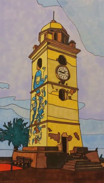 Рисунок под названием "La tour de Canari" - Cathy Scosceria, Подлинное произведение искусства, Маркер