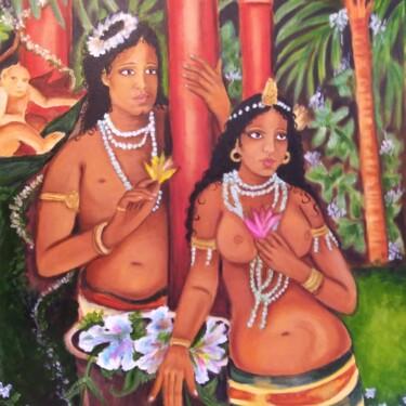 Painting titled "Ajanta⁸" by Cathy Serrano, Original Artwork, Oil Mounted on Wood Stretcher frame