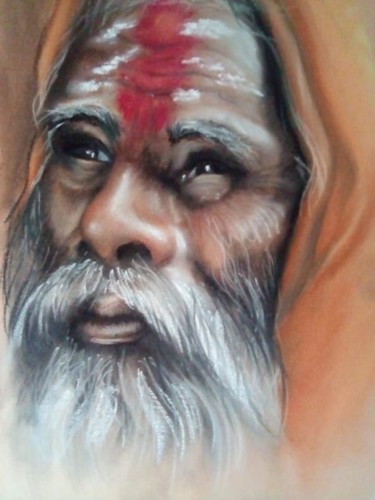 Drawing titled "sadhus" by Cathy, Original Artwork, Chalk