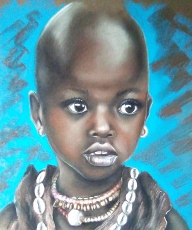 Рисунок под названием "petite ETHIOPIE" - Cathy, Подлинное произведение искусства, Пастель