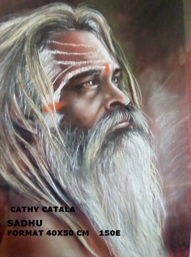 Drawing titled "SADHU" by Cathy, Original Artwork, Pastel