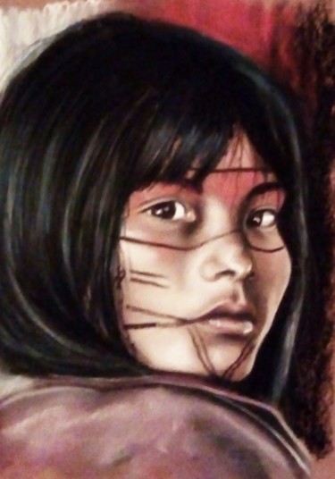 Drawing titled "AMAZONIE" by Cathy, Original Artwork, Pastel