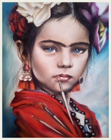 Dessin intitulée "PETITE FRIDA" par Cathy, Œuvre d'art originale, Pastel