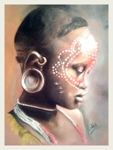 Drawing titled "DOUCEUR AFRICAINE" by Cathy, Original Artwork, Pastel