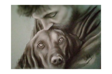 Drawing titled "Tendresse animale" by Cathy, Original Artwork, Pastel