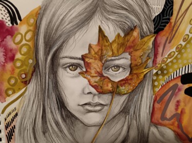 Peinture intitulée "regard d'automne" par Cathy, Œuvre d'art originale, Crayon