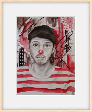 Рисунок под названием "clown triste" - Cathy, Подлинное произведение искусства, Карандаш