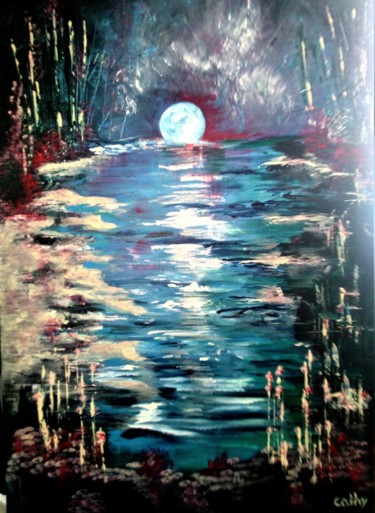 Painting titled "Rèverie" by Cathya, Original Artwork, Acrylic Mounted on Wood Stretcher frame