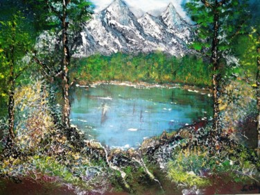 Painting titled "Paysage" by Cathya, Original Artwork, Acrylic Mounted on Wood Stretcher frame
