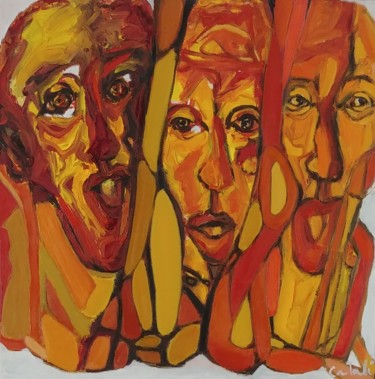 Peinture intitulée "Les soeurs filandiè…" par Catali, Œuvre d'art originale, Huile Monté sur Châssis en bois