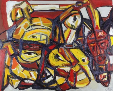 Painting titled "Transes cheyennes" by Catali, Original Artwork, Oil Mounted on Wood Stretcher frame