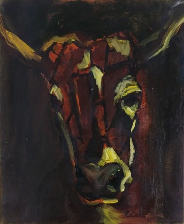 Painting titled "La Vache!" by Catali, Original Artwork, Oil