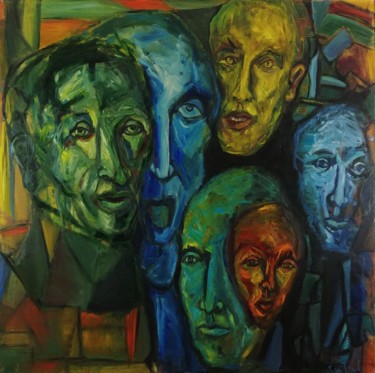 Painting titled "Foule" by Catali, Original Artwork, Oil