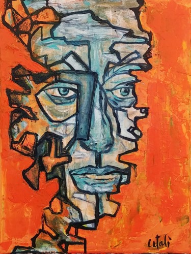 Painting titled "Orange Bleue" by Catali, Original Artwork, Oil