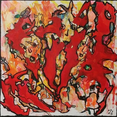 Peinture intitulée "Rouges Envolées" par Catali, Œuvre d'art originale, Huile