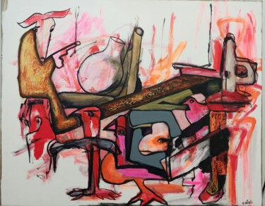 Картина под названием "flamingo désire" - Catali, Подлинное произведение искусства, Масло Установлен на Деревянная рама для…