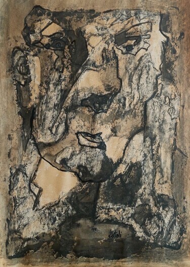 Peinture intitulée "Noir et blanc" par Catali, Œuvre d'art originale, Fusain