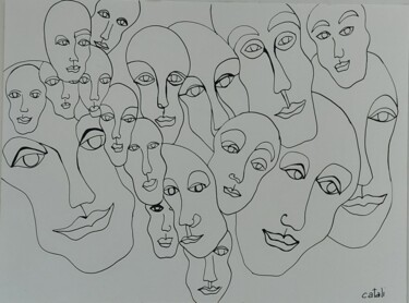 Disegno intitolato "Masques" da Catali, Opera d'arte originale, Inchiostro