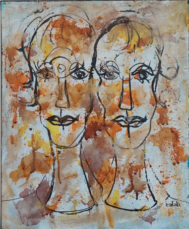 Картина под названием "due volte" - Catali, Подлинное произведение искусства, Чернила Установлен на Деревянная рама для носи…