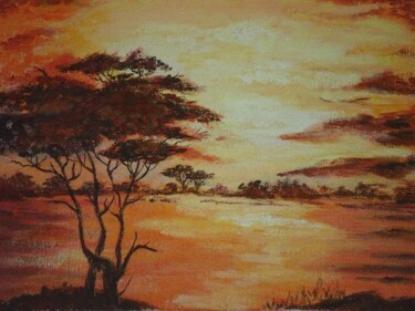 Pittura intitolato "Tramonto Africano" da Catia Biso, Opera d'arte originale