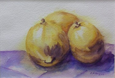 Painting titled "I tre limoni" by Catia Biso, Original Artwork, Watercolor