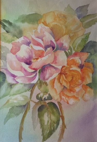Pintura intitulada "rose.jpg" por Catia Biso, Obras de arte originais, Aquarela