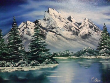 Painting titled "Cime innevate" by Catia Biso, Original Artwork, Oil