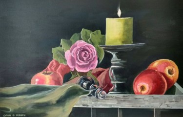 Painting titled "still life with app…" by Cathal O Malley, Original Artwork, Acrylic